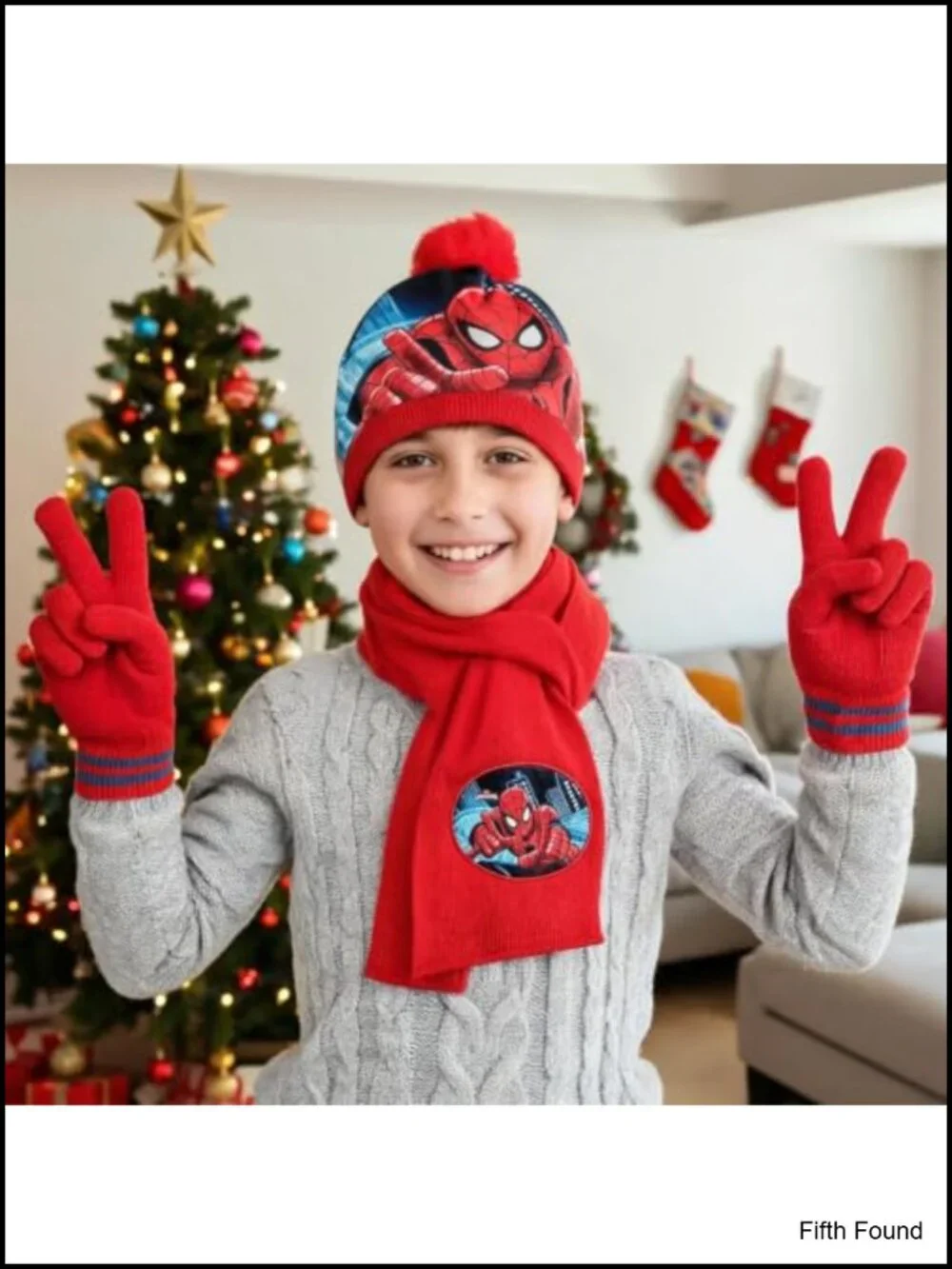 Spider Knit Beanie Scarf Gloves Set Pom Pom Winter Boys